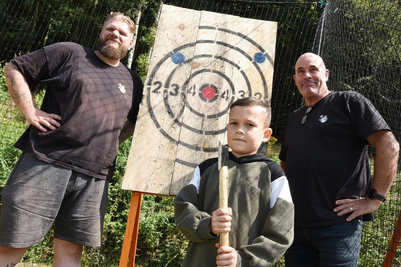 Kids have a go at axe throwing with TimberJacks.