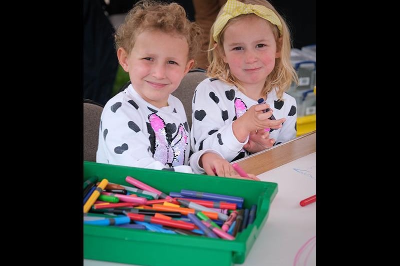 Florence and Primrose McNicol enjoying a spot of colouring.