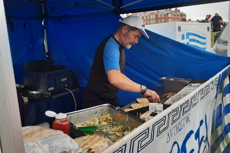 Outside street food was freshly made, including Greek gyros and halloumi fries, pizza, garlic bread, pies, pasties, a hotpot, and ice cream