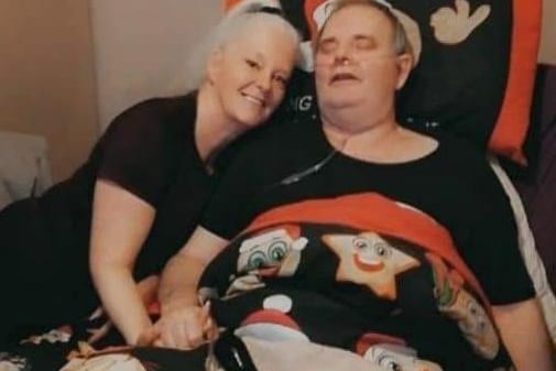 Sam Prescott - me and my late husband, he was too ill for Xmas, so we brought xmas to him with festive bedding.
