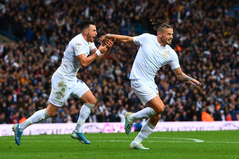Elland Road erupts for the loudest roar of the day as Phillips wheels away to celebrate.