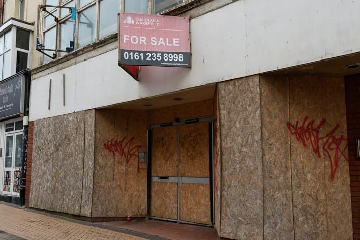 This boarded-up retail unit on Clifton Street was formerly a building society for Britannia and Co-Op bank. It is currently for sale