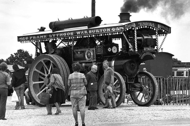 A traction engine rally at Haydock Park racecourse in 1979
