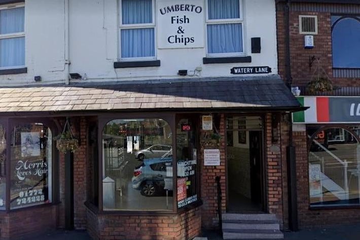 Umbertos | 10 Watery Ln, Ashton-on-Ribble, Preston PR2 2NN | 4.4 out of 5 (199 Google reviews) "Top quality Fish and chips, friendly service, very reasonably priced."
