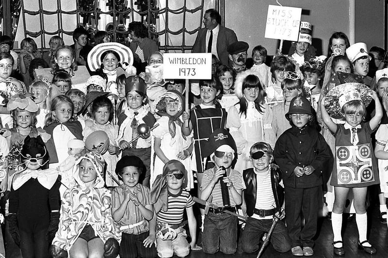 RETRO 1973 Fancy dress fun for pupils at St Thomas the Martyr Primary School Ashton.