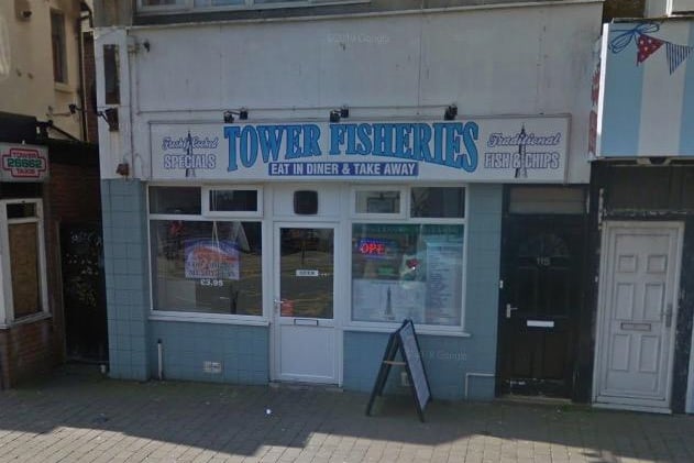 Tower Fisheries | 117 Topping St, Blackpool FY1 3AA | Rating: 4.5 out of 5 (114 Google reviews) "Just my favourite fish and chip shop, ever!!"