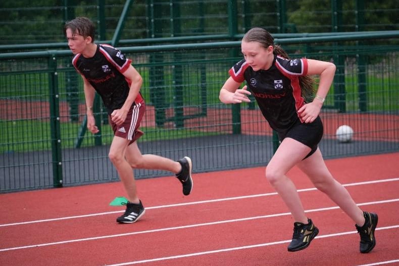 On your marks ... young athletes get set to race on the new running track