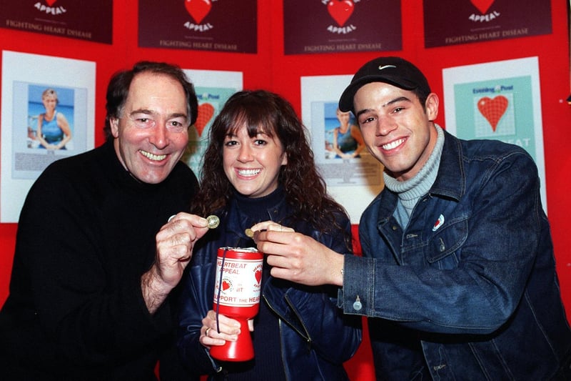 Emmerdale stars Clive Hornsby, Sheree Murphy and Glen Lamont support the launch of the Heartbeat Scanner Appeal to fight heart disease at the Queens Hotel.