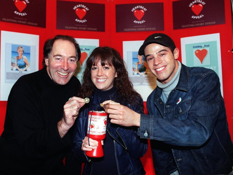 Emmerdale stars Clive Hornsby, Sheree Murphy and Glen Lamont support the launch of the Heartbeat Scanner Appeal to fight heart disease at the Queens Hotel.