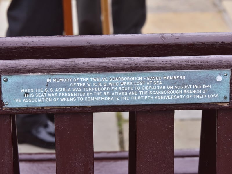 The plaque on the memorial bench on Vincent Pier.