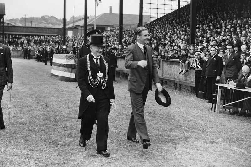 Anthony Eden is accompanied by the Lord Mayor of Leeds, Alderman Willie Withey.