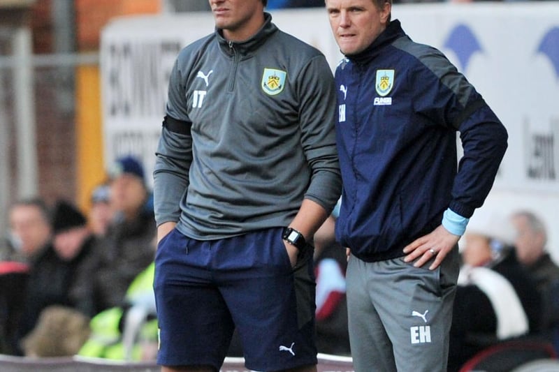 Burnley manager Eddie Howe and assistant Jason Tindall prove a pensive pairing on the touchline after Snodgrass equalised.