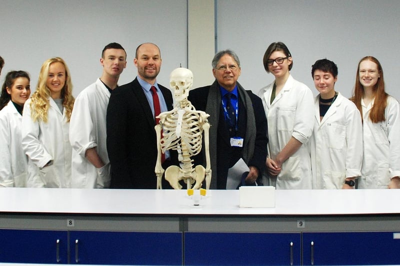 Dr Nayyar Naqvi and Dave Woods from Winstanley College with some of the 22 students who have been given placements with WWL NHS Trust thanks to the college governor and consultant cardiologist at Wigan Infirmary in February 2016.