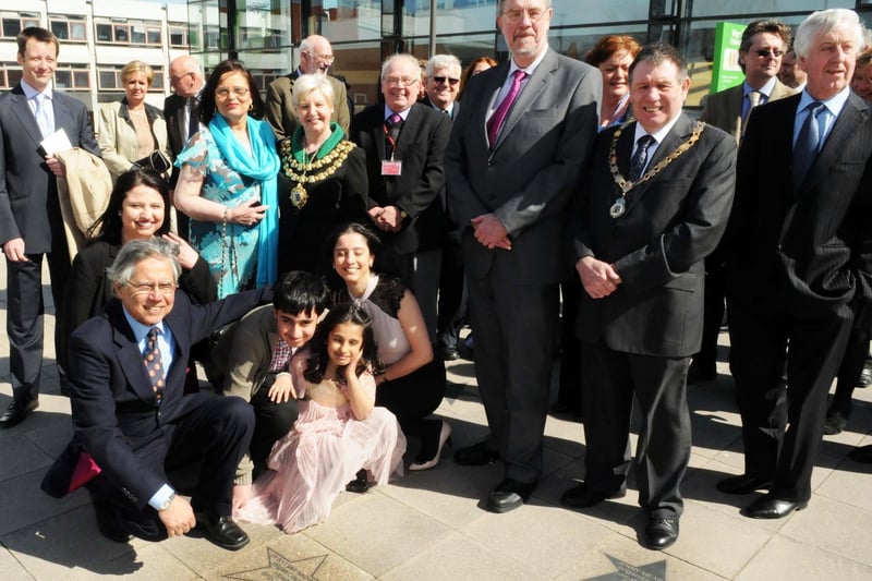 Dr Nayyar Naqvi with his star, dedicated to him outside the Life Centre in Wigan - April 2013.