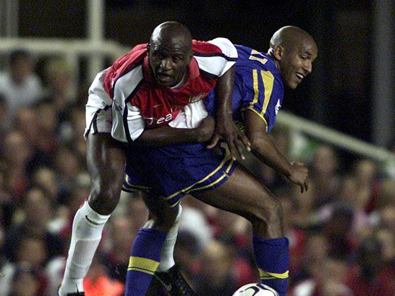 Olivier Dacourt and Arsenal's Patrick Vieira get in a tangle.