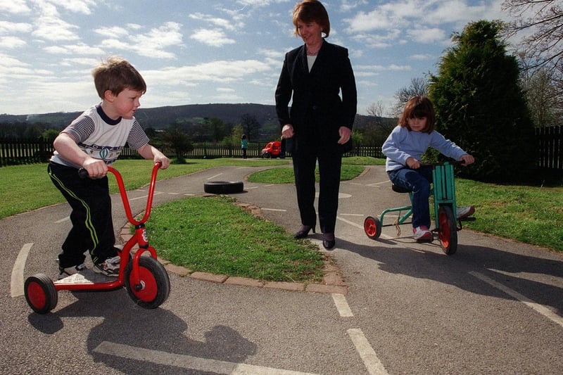Yvonne Davidson, headteacher at closure threatened Ashfield Primary School is pictured in the playground with Owen Bennett and Hannah Willis.