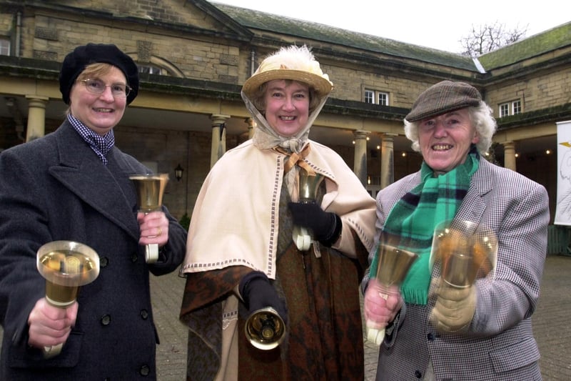 Otley's Chevin hand bell ringers were preparing to perform at Harewood House in December 2001. Pictured are Anne Grant, Sue Raffo and Kathleen Hodgkinson,