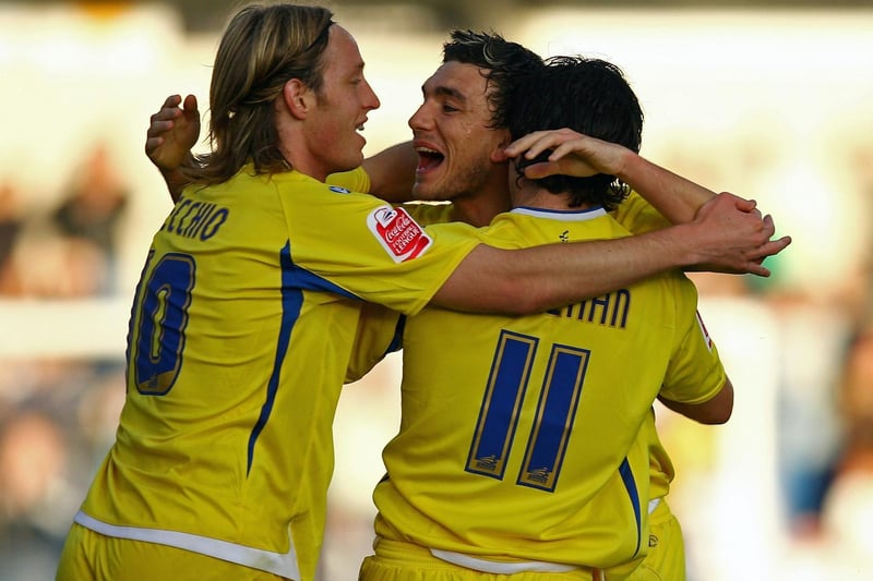 Robert Snodgrass celebrates after scoring during the Carling Cup first round clash against Chester City at the Deva Stadium in August 2008.