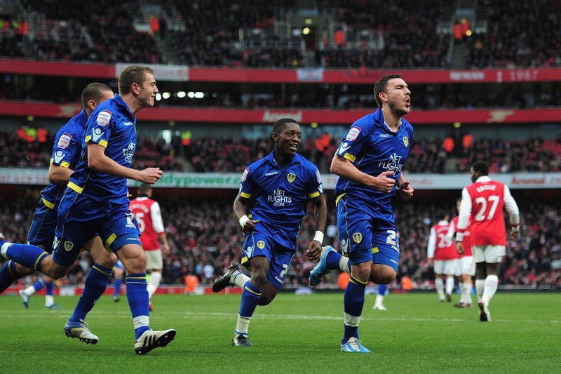 Robert Snodgrass celebrates after scoring from the penalty spot during the FA Cup third round clash against Arsenal at the Emirates Stadium in January 2011.