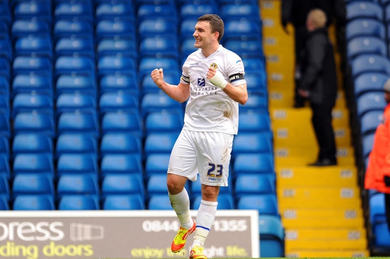 Robert Snodgrass celebrates after scoring during the Championship clash against Milwall at Elland Road in December 2011.