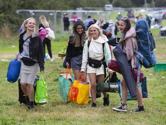 Music lovers arrive at Bramham Park for Leeds Festival 2021.