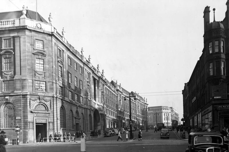 The Headrow, near its junction with Cookridge Street, showing The Leeds Permanent Building Society in November 1952.