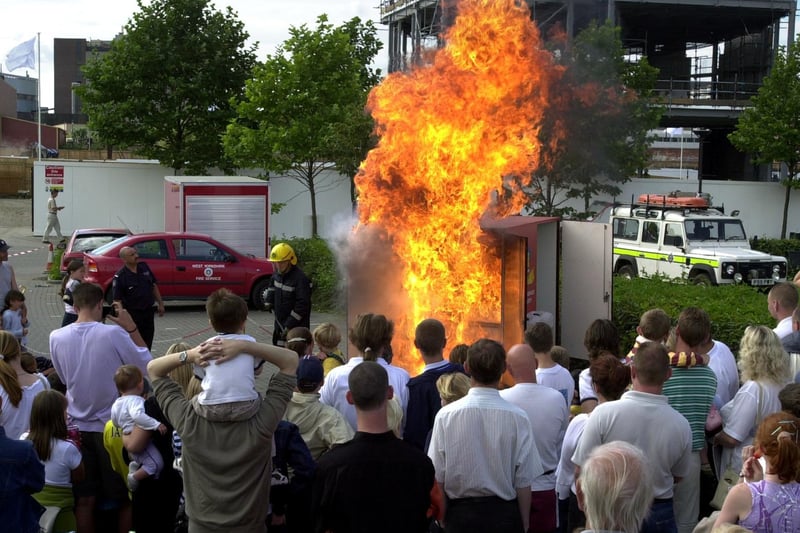 The emergency services  and the Red Cross hosted a 999 Awareness Day for members of the public at the Royal Armouries. Pictured is West Yorkshire Fire Service dealing with a chip pan fire.
