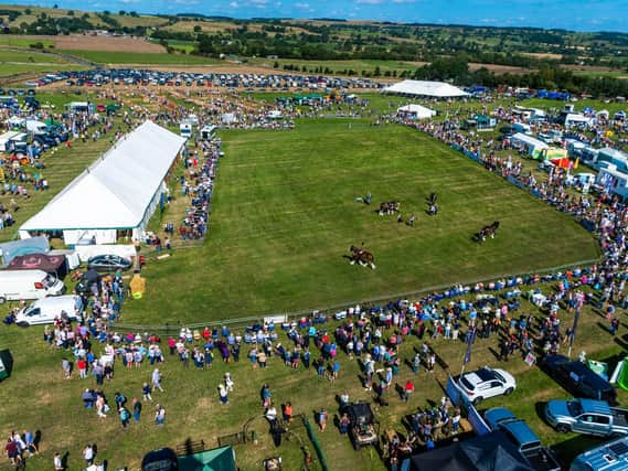 An aerial view of the showground and a heavy horse class