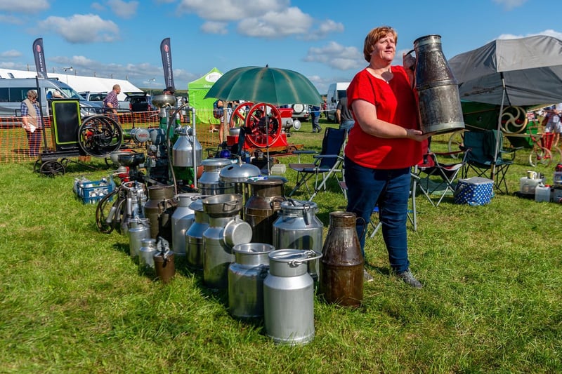 Julie Capstick, of Little Crakehall, with her collection of vintage milk churns