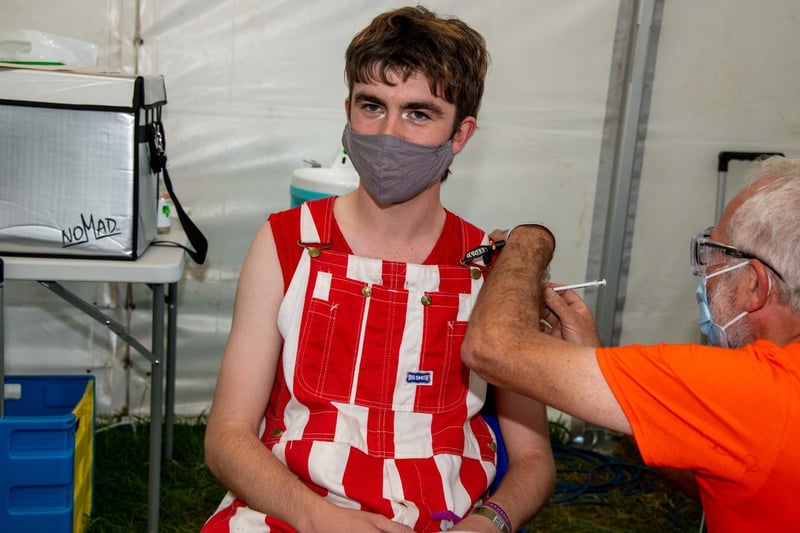 Singer Declan McKenna had his second jab in the on-site vaccination tent straight after performing on stage