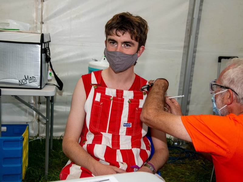Singer Declan McKenna had his second jab in the on-site vaccination tent straight after performing on stage