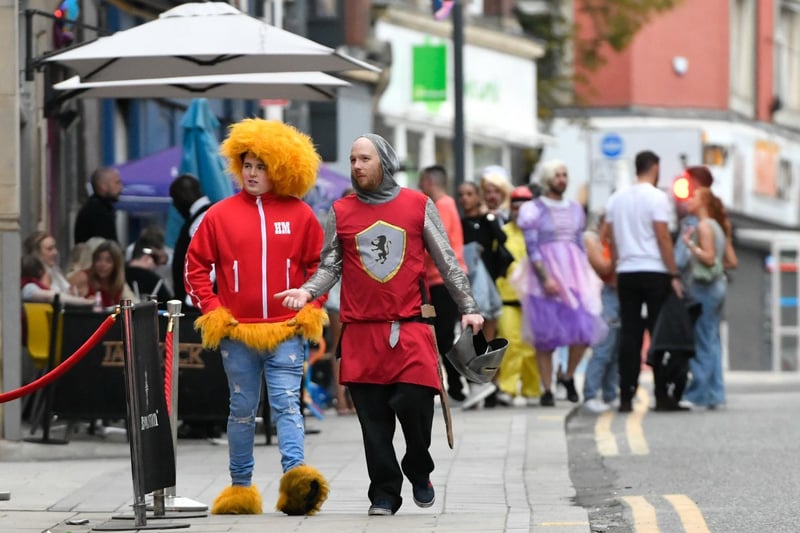 Where else would you see a medieval knight strolling down the street with the Honey Monster?