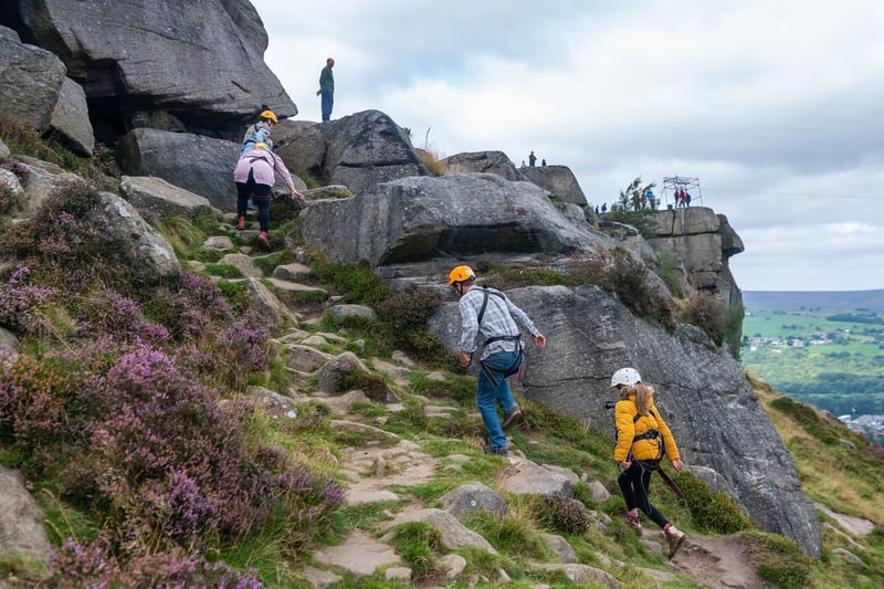 The brave participants’ challenge was to climb the launch tower on top of the cow before jumping off and sliding 270m down Ilkley Moor at speeds of up to 40mph.