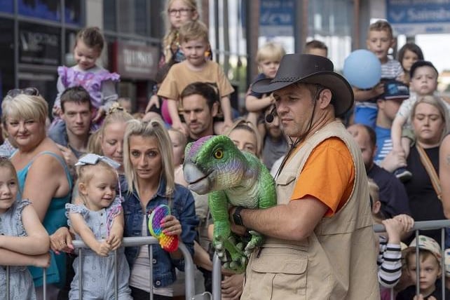 The baby dinos met the waiting crowd.