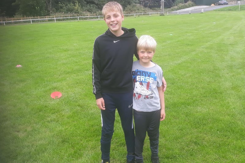 The three-legged race was fun for brothers Oscar, 12, and seven-year-old Flynn Marsden