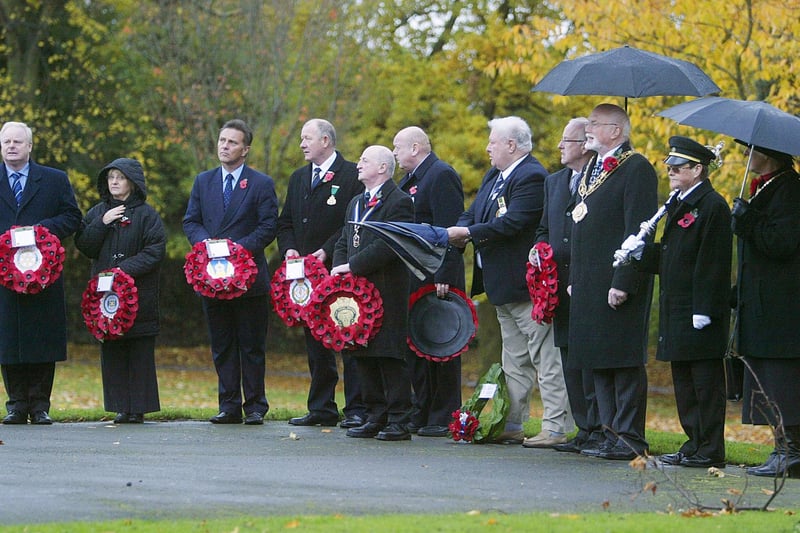 Rememberance day service at Ryding Park war memorial, Brighouse back in 2008
