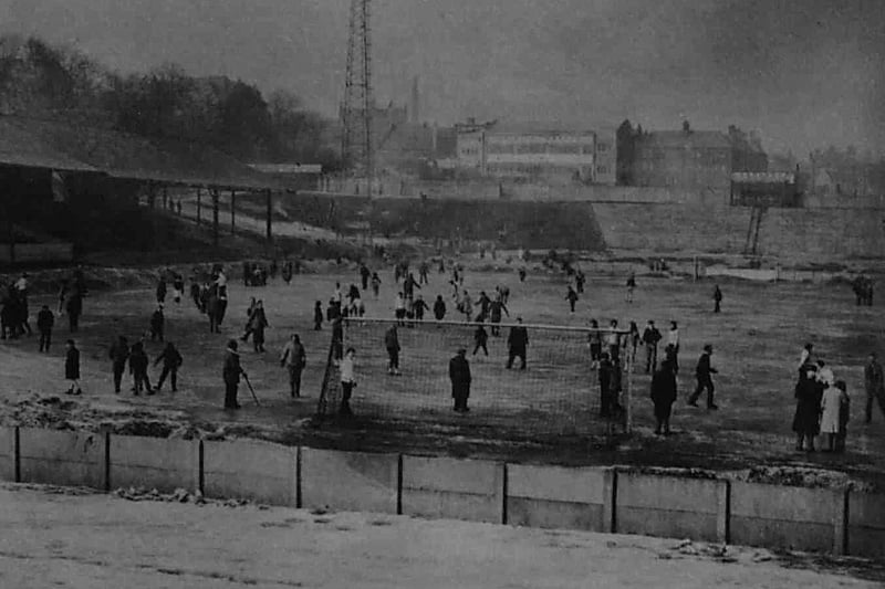 Skaters on the pitch, 2 March 1963.
