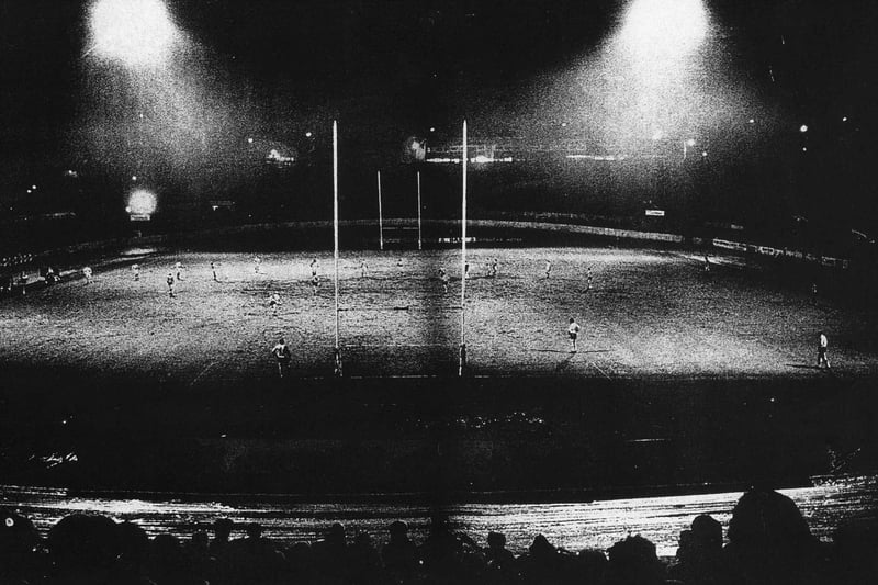 Rugby League comes to The Shay as Halifax take on Wigan, 22 January 1986.