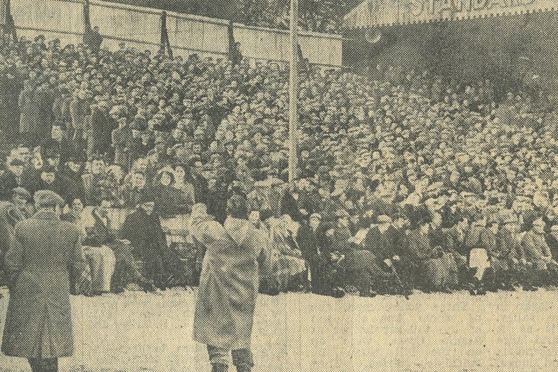 A section of the record 36,885 watch the Halifax Town v Spurs FA Cup tie, 14 February 1953.