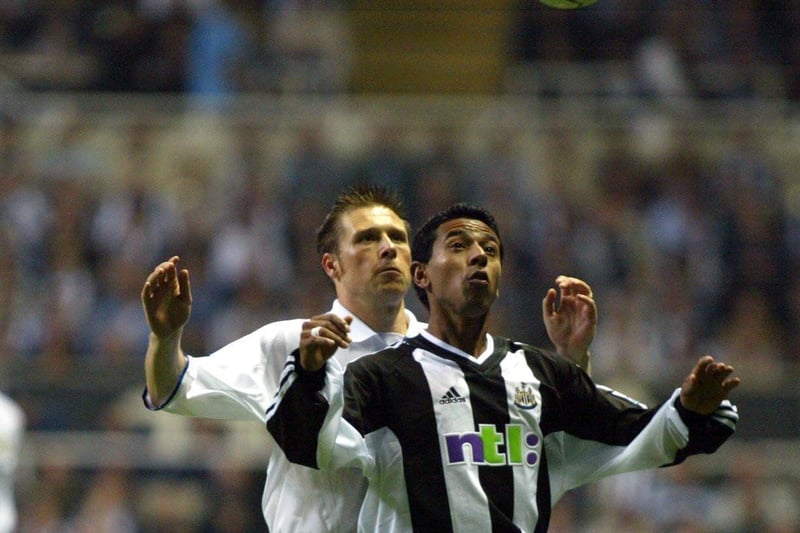 All eyes on the ball for Nick Barmby and Newcasle United's Nobby Solano.