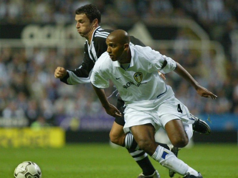 Olivier Dacourt and Newcastle United's Gary Speed chase down the ball.