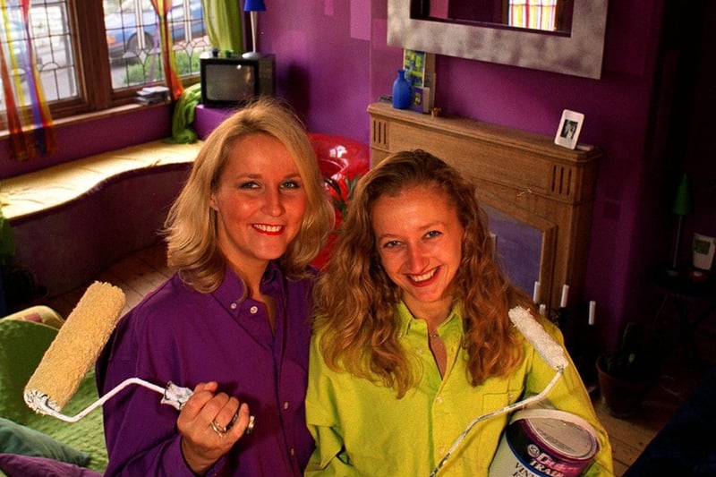 Neighbours Jennie Knight (left) and Sue Barran from Bramley who swapped houses for 48 hours and decorated each others living rooms on the BBC2 interior design challenge programme Changing Rooms.