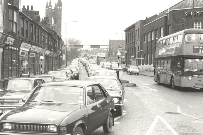 December 1982 and trraffic tackle a new route at the bottom of Chapeltown Road in Sheepscar.