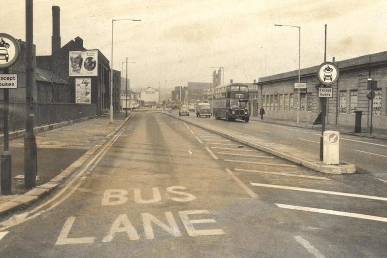 New bus lanes in Sheepscar South Street pictured in December 1975.