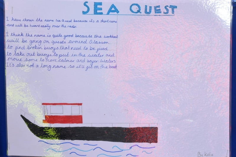 The winning piece of work by Katie Harrison, 11, whose suggestion of Sea Quest was used by Lancaster Port Commission to name their new boat.