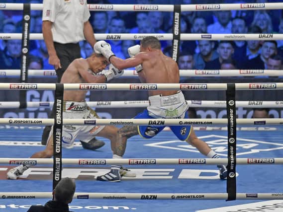 Warrington was out for revenge after suffering a shock defeat in London to then unknown Mexican Lara in February - a mentally damaging first loss of his professional career.