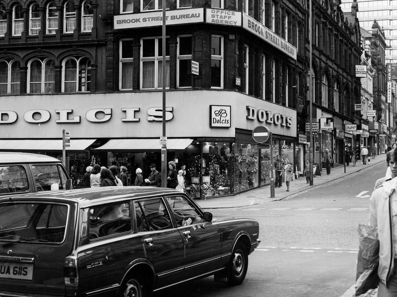 Albion Place at the junction with Briggate seen from King Edward Street pictured in April 1979.