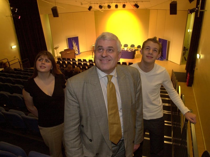 Chairman of Education Leeds, Peter Ridsdale opens the new, £8 million school building at Brigshaw High in December 2002. He is pictured with pupils Charlotte Orr and Matt Hill.