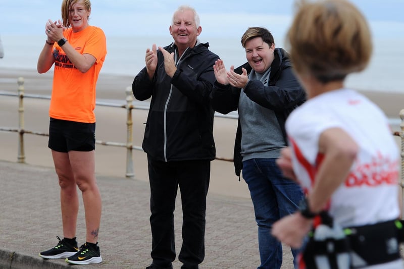 Runners take part in the Blackpool Half and full marathon along the promenade in Blackpool on Sunday.