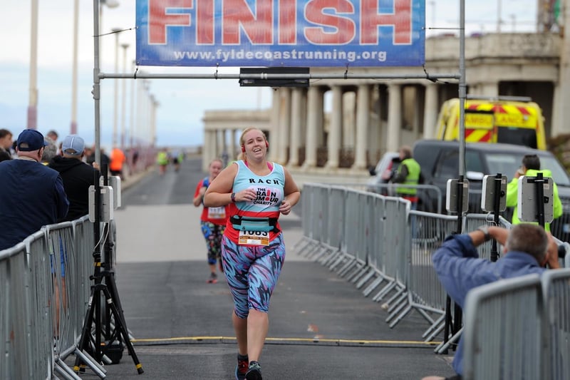 Runners take part in the Blackpool Half and full marathon along the promenade in Blackpool on Sunday.